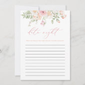 ジェーン赤面ピンクフローラデイトナイトアイディアブライダルゲーム 招待状 (正面)