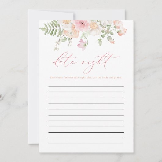 ジェーン赤面ピンクフローラデイトナイトアイディアブライダルゲーム 招待状 (正面)