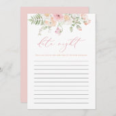 ジェーン赤面ピンクフローラデイトナイトアイディアブライダルゲーム 招待状 (正面/裏面)