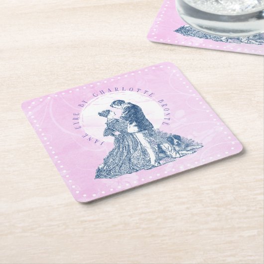 ジェーン・アイレとエドワード・ロチェスターパイロット・ピンク スクエアペーパーコースター (アングル)