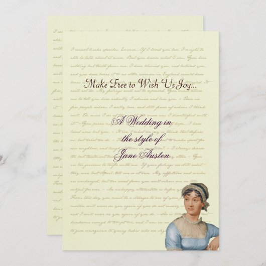 「ジェーン・オースティンの結婚式のお祝いの名言」 招待状 (正面/裏面)