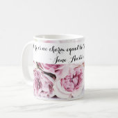 ジェーン・オースティン『エマ』書籍の引用 ピンクのバラの花 コーヒーマグカップ (正面左)