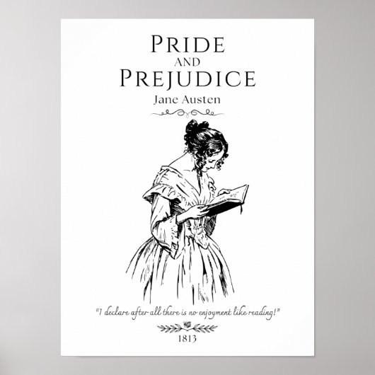 ジェーン・オースティン 読書 文学 引用句 ポスター (正面)