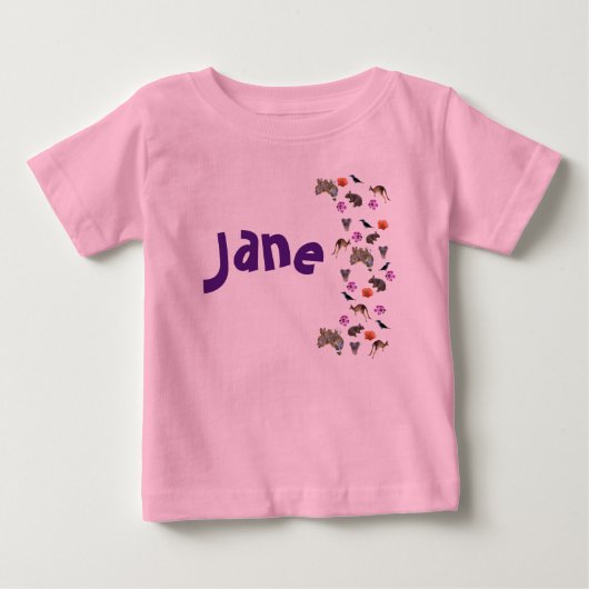 ジェーン、オーストラリアの野生生物の名前、 ベビーTシャツ (正面)