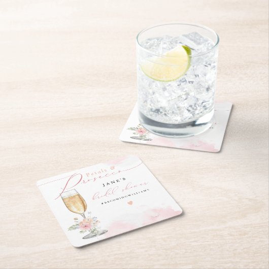 ジェーン ブラッシュ フローラルペタル＆プロセッコ ブライダルシャワー スクエアペーパーコースター (インサイチュ)