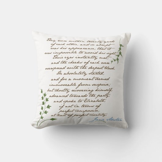 ジェーンAustenのプライド及び偏見の引用文#1 クッション (正面)
