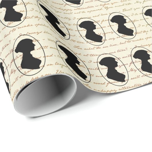 ジェーンAustenの引用文および小さいシルエットのポートレート ラッピングペーパー (ロールコーナー)