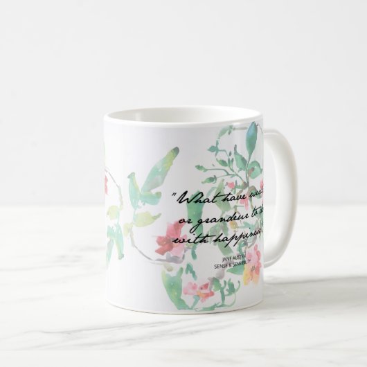ジェーンAustenの水彩画のバラの引用文のマグ コーヒーマグカップ (正面右)