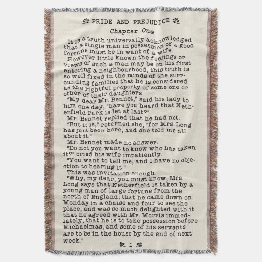 ジェーンAustenの高慢と偏見の文献の引用文 スローブランケット (正面縦)
