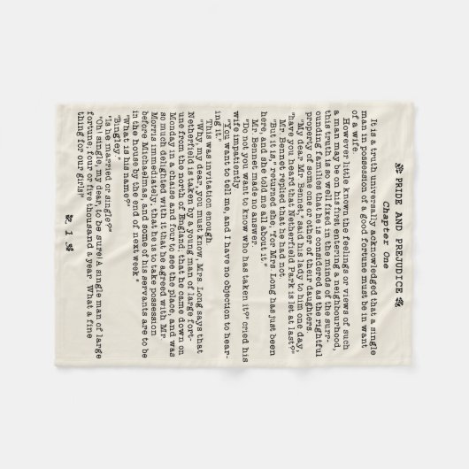 ジェーンAustenの高慢と偏見の文献の引用文 フリースブランケット (正面(横))