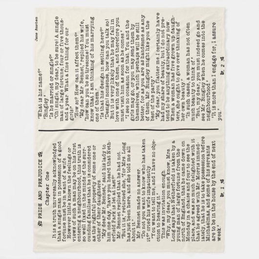 ジェーンAustenの高慢と偏見の文献の引用文B フリースブランケット (正面)