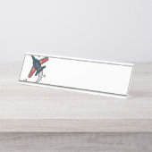 ジェ飛んでいるット飛行機 デスクネームプレート (正面)