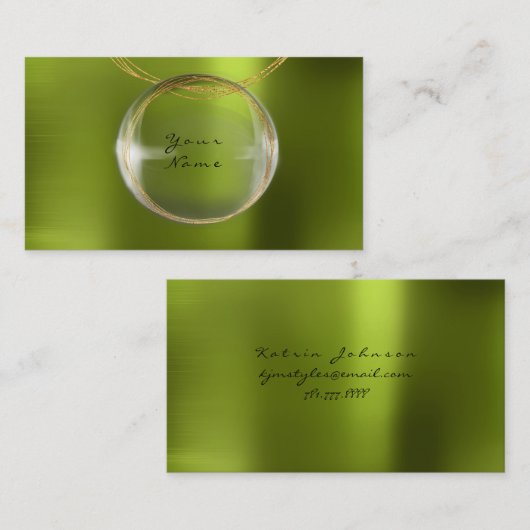 ジエリースタイリスト金ゴールドボールレモングリーンメタル 名刺 (正面/裏面)