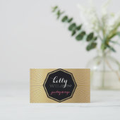 ジオエンブレムロゴのレトロな日が差すこと金ゴールドフォイルブラック 名刺 (スタンド正面)