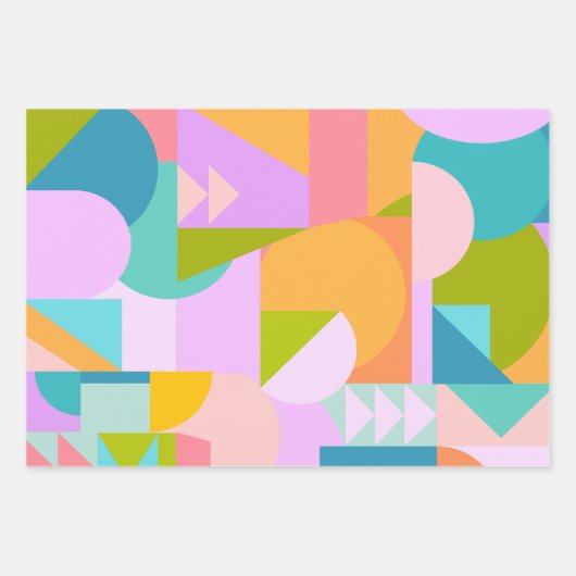 ジオカラフルメトリ図形の明るい色でのコラージュ ラッピングペーパーシート (正面2)