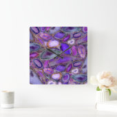 ジオデス結晶パターン – 紫と紫 スクエア壁時計 (ホーム)