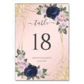 ジオネイビーブルー赤面金ゴールド紙吹雪結婚フローラ テーブルナンバー (裏面)