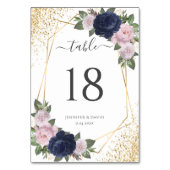 ジオネイビーブルー金ゴールド赤面ピンクフローラ結婚ズ テーブルナンバー (裏面)