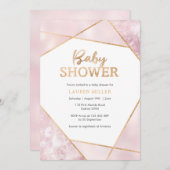 ジオピンクと金ゴールドベビーシャワーの招待 招待状 (正面/裏面)