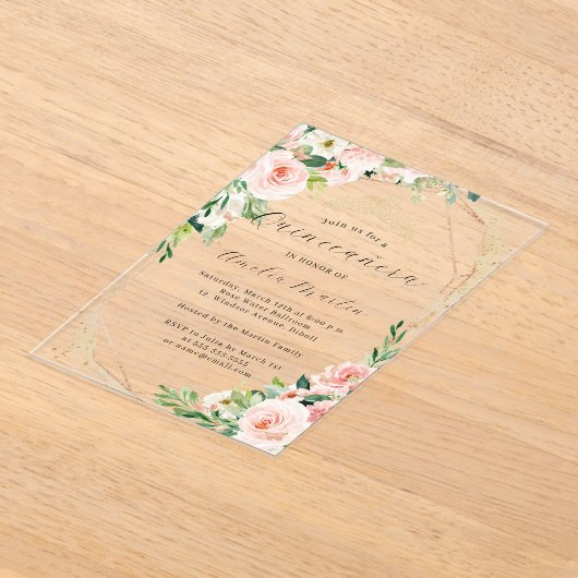 ジオピンクフローラ澄んアクリルフローラキンセアニェラ アクリル招待状 (レイダウン)