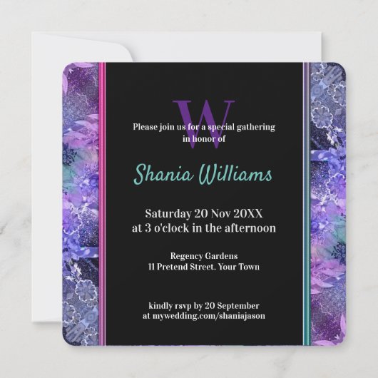 ジオフリルパープルピンク誕生日シャワーパーティー 招待状 (裏面)