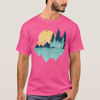 ジオメトおもしろいリ山抽象芸術ジオメトリ屋外 Tシャツ