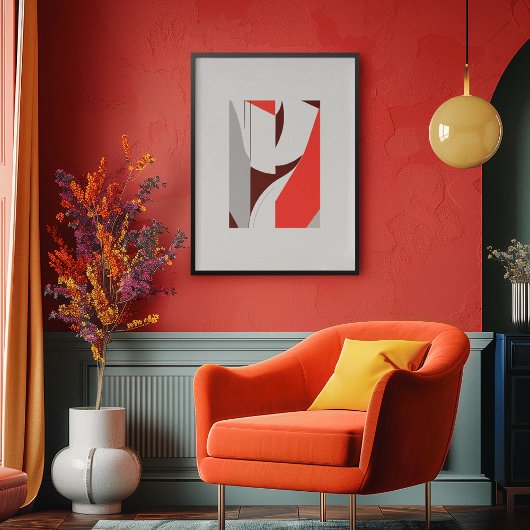 ジオメトはっきりしたリ赤とグレーの抽象芸術 ポスター