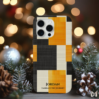 ジオメトはっきりしたリ – 黒とオレンジのスタイル iPhone 15 PRO MAXケース