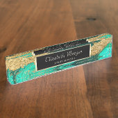 ジオメトエレガントスタイリッシュリグリーン金ゴールド大理石、フレーム デスクネームプレート (側面)