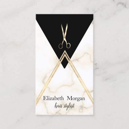 ジオメトエレガントモダンリ大理石金ゴールド、はさみ 名刺 (正面)