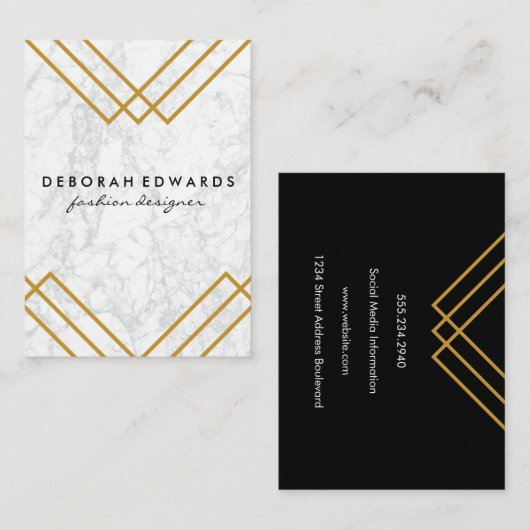 ジオメトエレガントリイエロー(金ゴールド線あり) 名刺 (正面/裏面)