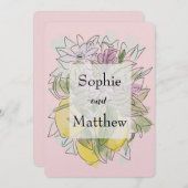 ジオメトエレガントリックグリーンレモンピンク 招待状 (正面/裏面)