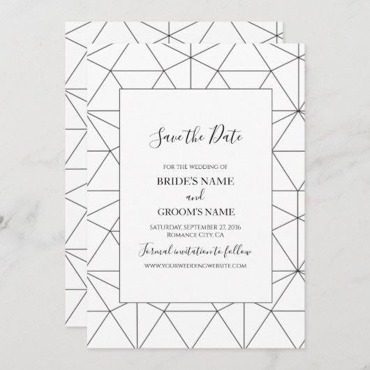 ジオメトエレガントリパターン結婚式の日付の保存 セーブザデート (正面/裏面)