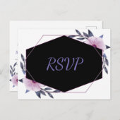 ジオメトエレガントリフレームパープルフローラrsvp インビテーションポストカード (正面/裏面)