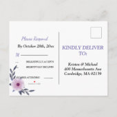 ジオメトエレガントリフレームパープルフローラrsvp インビテーションポストカード (裏面)