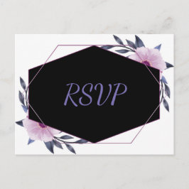 ジオメトエレガントリフレームパープルフローラrsvp インビテーションポストカード