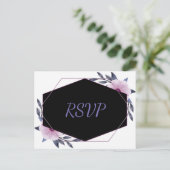 ジオメトエレガントリフレームパープルフローラrsvp インビテーションポストカード (スタンド正面)