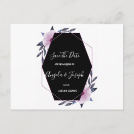 ジオメトエレガントリフレーム紫色のフローラ日付を保存 ポストカード