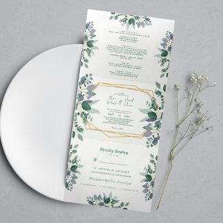 ジオメトエレガントリフレーム（緑） |写真結婚の一覧 三つ折り招待状