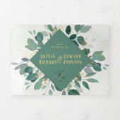 ジオメトエレガントリフレーム（緑） |写真結婚の一覧 三つ折り招待状 (カバー)