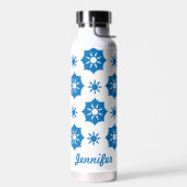 ジオメトエレガントリフローラの青と白のパターン ウォーターボトル (左面)
