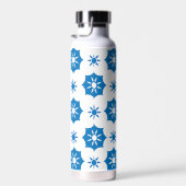 ジオメトエレガントリフローラの青と白のパターン ウォーターボトル (右面)