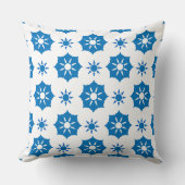 ジオメトエレガントリフローラの青と白のパターン クッション (正面)