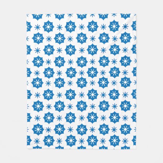 ジオメトエレガントリフローラの青と白のパターン フリースブランケット (正面)
