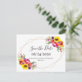 ジオメトエレガントリフローラ結婚式の日付の保存 ポストカード (スタンド正面)