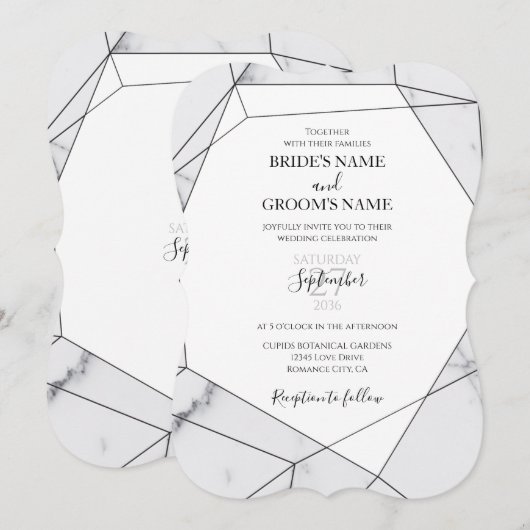 ジオメトエレガントリ大理石結婚式招待状 招待状 (正面/裏面)