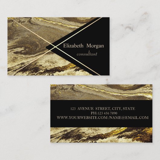 ジオメトエレガントリ大理石、黒の金ゴールドストライプ 名刺 (正面/裏面)