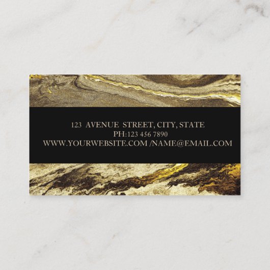 ジオメトエレガントリ大理石、黒の金ゴールドストライプ 名刺 (裏面)
