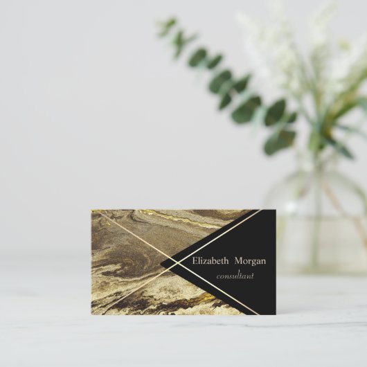 ジオメトエレガントリ大理石、黒の金ゴールドストライプ 名刺 (スタンド正面)