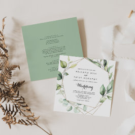 ジオメトエレガントリ金ゴールドグリーン前面と背面結婚の 招待状